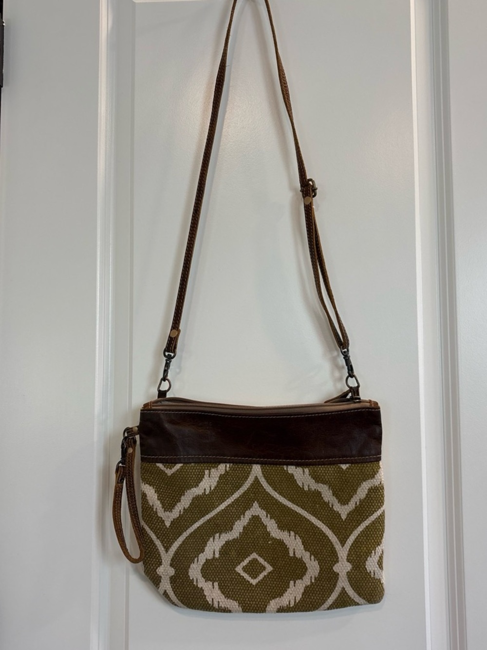 Myra Bag Olive Green and Brown Woven Crossbody